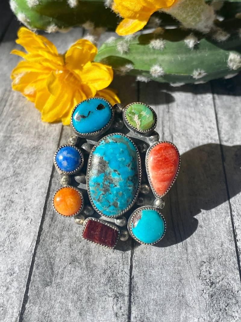 Renelle Perry Multi Stein & Sterling Silber Cluster Ring Größe 7 von TurquoiseTradersDir