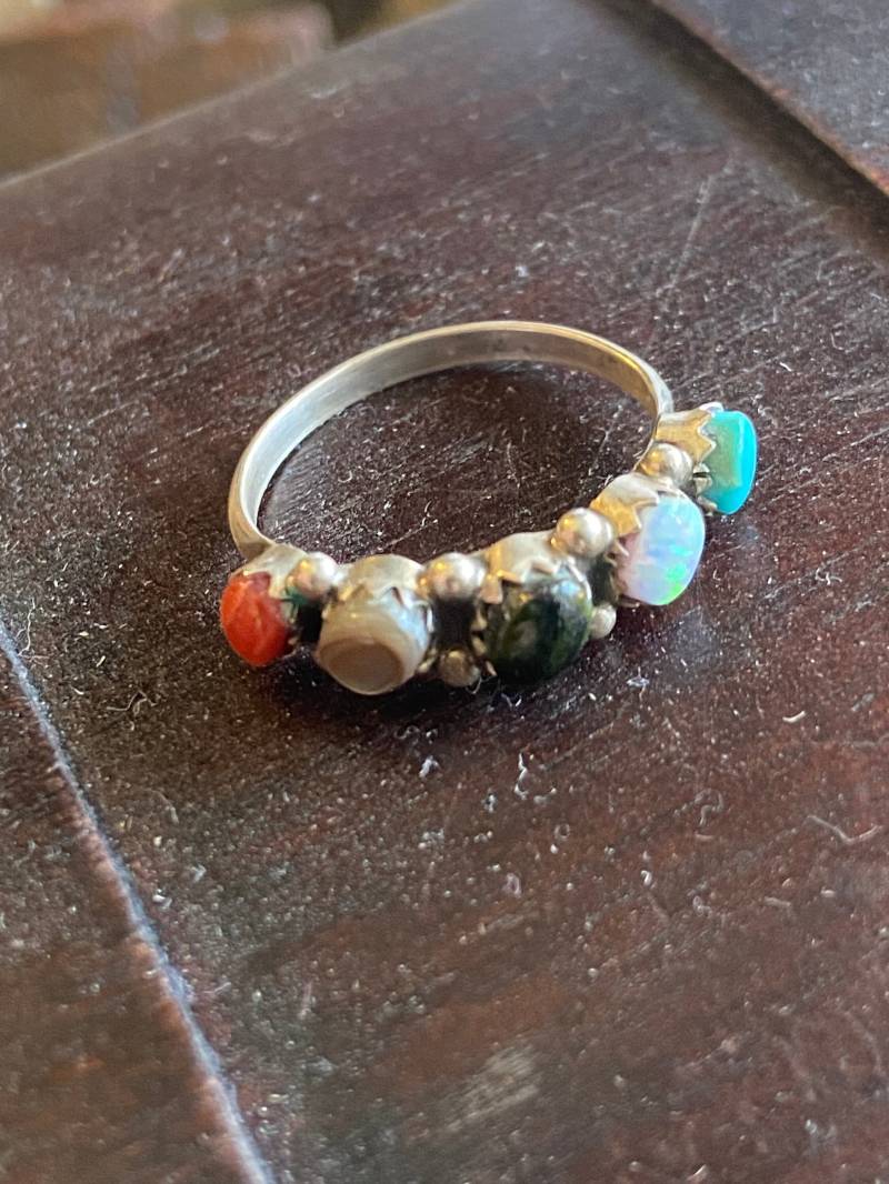 Zuni Multi Stein & Sterling Silber Ring Größe 6 von TurquoiseTradersDir