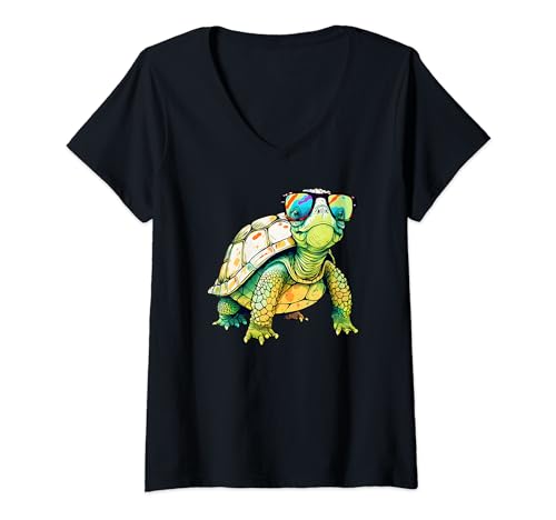 Damen Turtle Buntes Schildkröten-Outfit für Herren, Schildkrötenliebhaber, Schildkröte T-Shirt mit V-Ausschnitt von Turtle Art Turtle Lover Tees For Men & Women