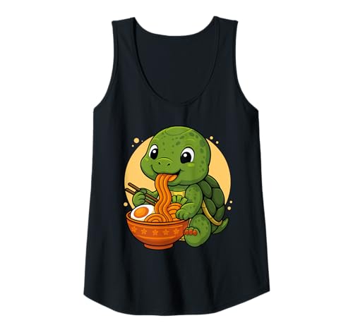 Damen Kawaii Schildkröte frisst Ramen Grafik Japanische Schildkröte Grafik Tank Top von Turtle Eating Ramen Funny Japanese Kawaii Design