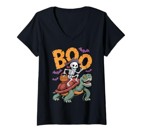 Damen Gruseliges Schildkröten-Kostüm auf Boo Turtle Halloween T-Shirt mit V-Ausschnitt Damen Gruseliges Schildkröten-Kostüm auf Boo Turtle Halloween T-Shirt mit V-Ausschnitt von Turtle Halloween kids, women, men