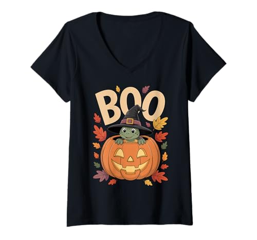 Damen Schildkröte Kostüm auf Kürbis Halloween Schildkröte T-Shirt mit V-Ausschnitt Damen Schildkröte Kostüm auf Kürbis Halloween Schildkröte T-Shirt mit V-Ausschnitt von Turtle Halloween kids, women, men