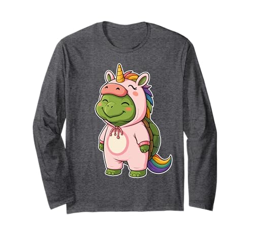Kawaii Schildkröte im Einhorn Kostüm für Mädchen Kinder Schildkrötenliebhaber Langarmshirt von Turtle In Unicorn Costume Kawaii Design