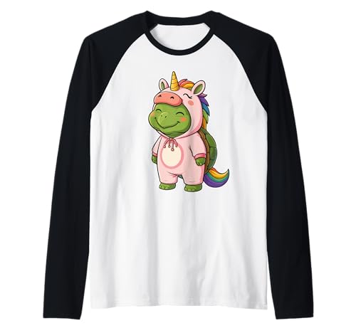 Kawaii Schildkröte im Einhorn Kostüm für Mädchen Kinder Schildkrötenliebhaber Raglan von Turtle In Unicorn Costume Kawaii Design