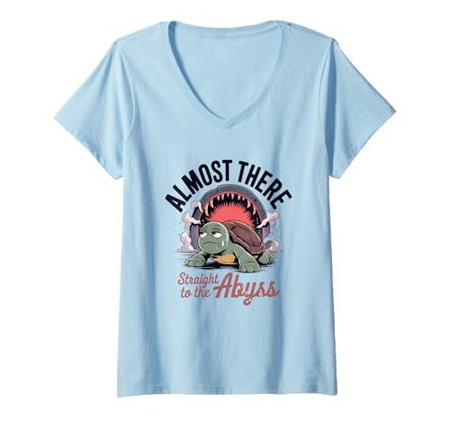 Damen Fast direkt zur Abyssschildkröte T-Shirt mit V-Ausschnitt Damen Fast direkt zur Abyssschildkröte T-Shirt mit V-Ausschnitt von Turtle Journey Humor Abyss Almost Shark