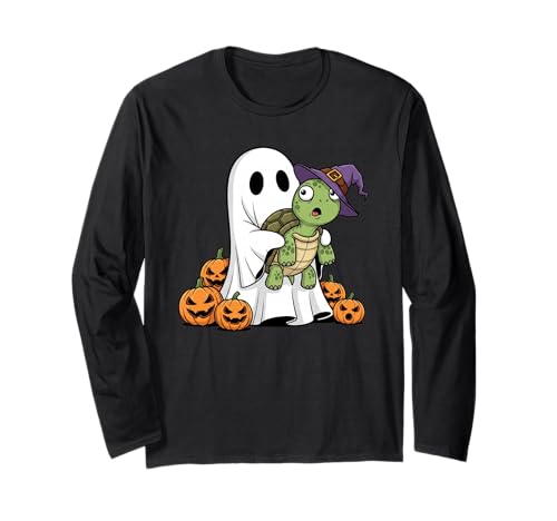Lustige Geisterschildkröte Kürbis Halloween Kinder Herren Damen Langarmshirt von Turtle Lovers Cute Halloween Outfits for Boy Girl