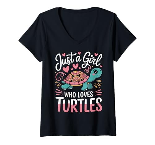 Damen Turtle Reptile Nur EIN Mädchen, das Schildkröten liebt T-Shirt mit V-Ausschnitt von Turtle Sea Turtle Tortoise Water Turtle Turtles