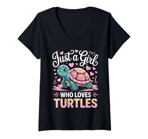 Damen Turtle Reptile Nur EIN Mädchen, das Schildkröten liebt T-Shirt mit V-Ausschnitt von Turtle Sea Turtle Tortoise Water Turtle Turtles