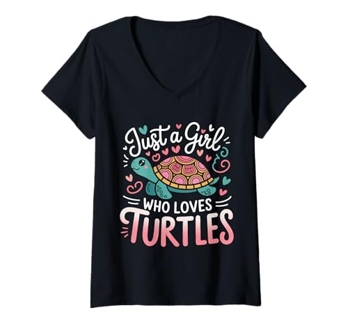 Damen Turtle Reptile Nur EIN Mädchen, das Schildkröten liebt T-Shirt mit V-Ausschnitt von Turtle Sea Turtle Tortoise Water Turtle Turtles