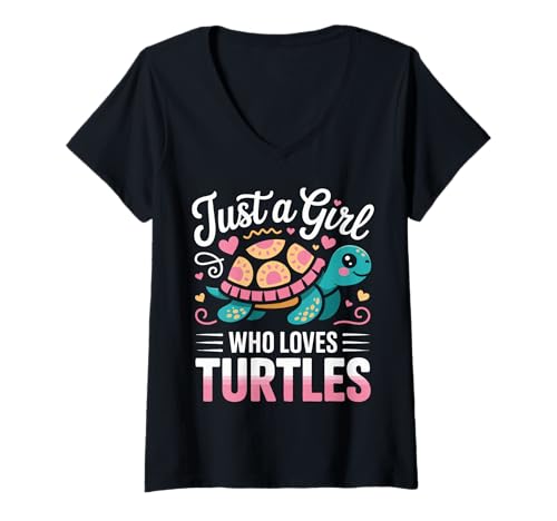 Damen Turtle Reptile Nur EIN Mädchen, das Schildkröten liebt T-Shirt mit V-Ausschnitt von Turtle Sea Turtle Tortoise Water Turtle Turtles