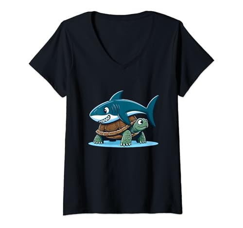 Damen Schildkröte trägt einen Hai T-Shirt mit V-Ausschnitt Damen Schildkröte trägt einen Hai T-Shirt mit V-Ausschnitt von Turtle Shark Collection