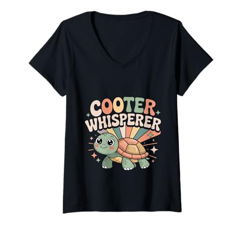 Damen Cooter Whisperer Tierschildkröte -Reptilienliebhaber - T-Shirt mit V-Ausschnitt Damen Cooter Whisperer Tierschildkröte -Reptilienliebhaber - T-Shirt mit V-Ausschnitt von Turtle Whisperer Nature Critter Bond