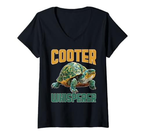 Damen Cooter Whisperer Tierschildkröte -Reptilienliebhaber - T-Shirt mit V-Ausschnitt von Turtle Whisperer Nature Critter Bond