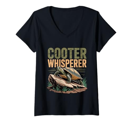 Damen Cooter Whisperer Tierschildkröte -Reptilienliebhaber - T-Shirt mit V-Ausschnitt Damen Cooter Whisperer Tierschildkröte -Reptilienliebhaber - T-Shirt mit V-Ausschnitt von Turtle Whisperer Nature Critter Bond