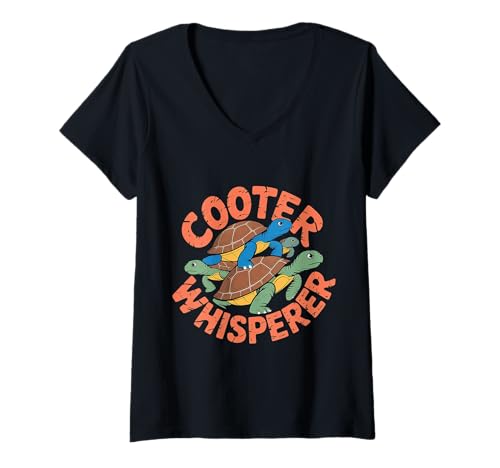 Damen Cooter Whisperer Tierschildkröte -Reptilienliebhaber - T-Shirt mit V-Ausschnitt Damen Cooter Whisperer Tierschildkröte -Reptilienliebhaber - T-Shirt mit V-Ausschnitt von Turtle Whisperer Nature Critter Bond