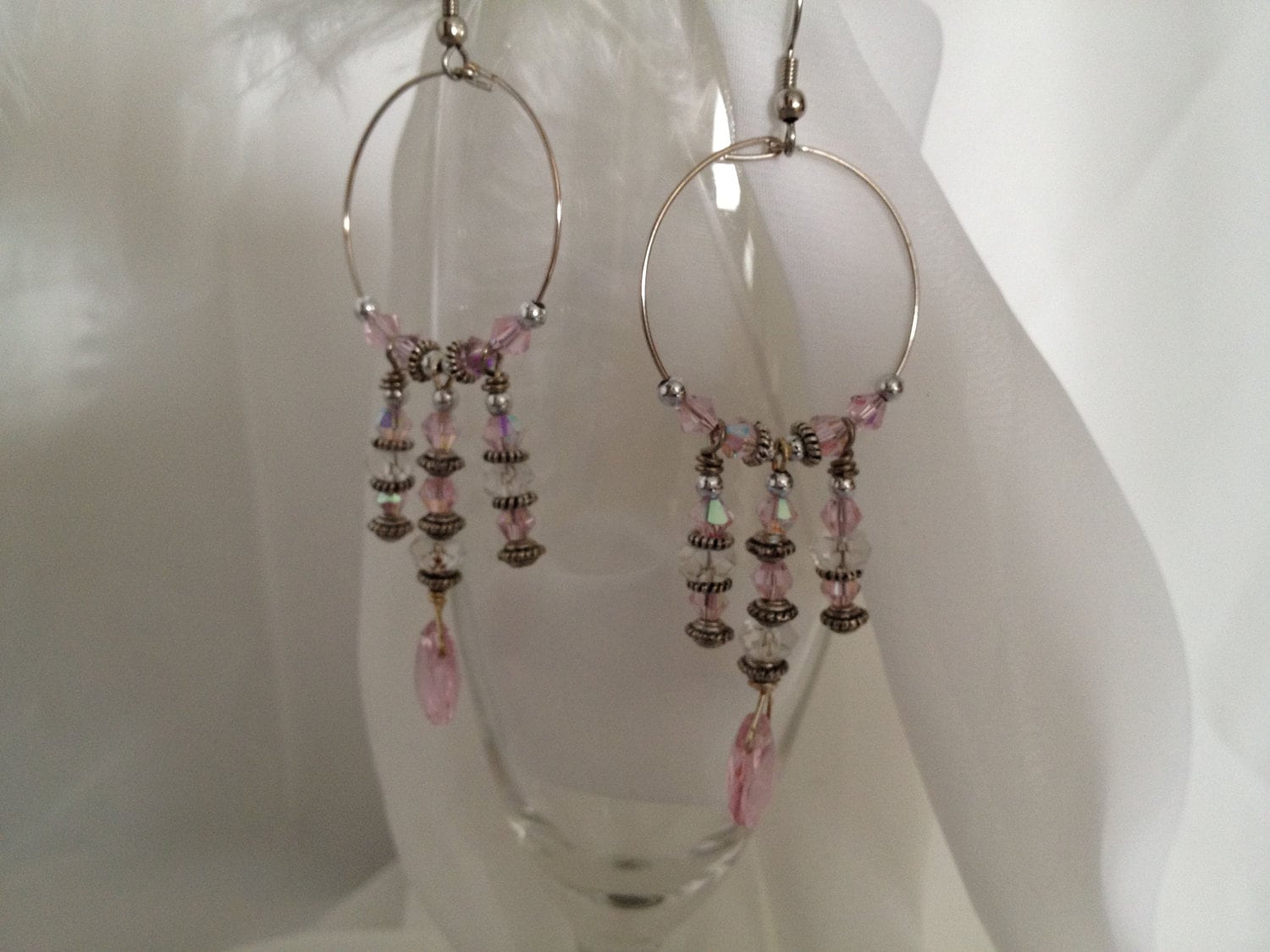 Kronleuchter Ohrringe - Pink, Kristall, Silber, Hoop Style Bauchtanz Inspiriert Kronleuchter Ohrringe - Pink, Kristall, Silber, Hoop Style Bauchtanz Inspiriert von TurtleDoveCreative