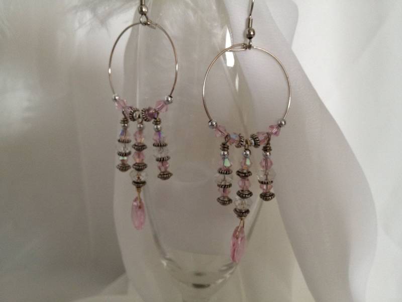 Kronleuchter Ohrringe - Pink, Kristall, Silber, Hoop Style Bauchtanz Inspiriert von TurtleDoveCreative