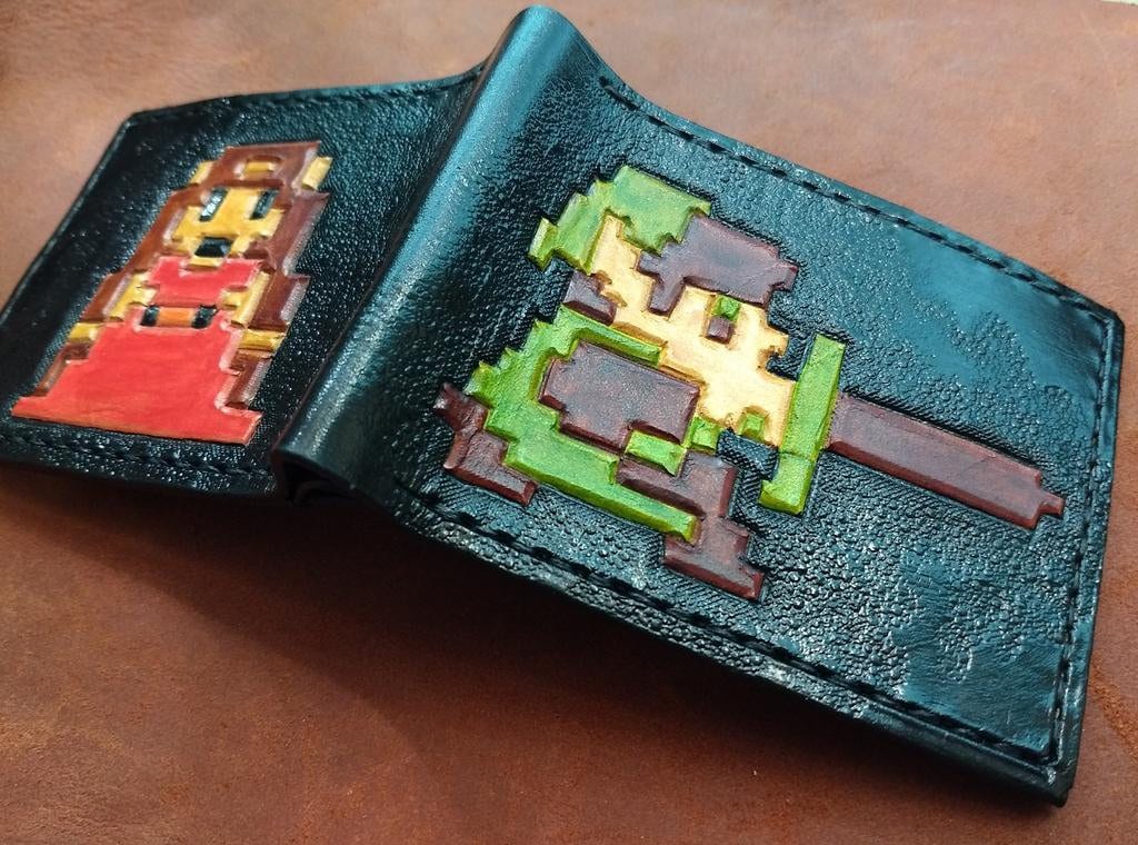 8 Bit Link & Zelda - Pixel Sprite Nes Leder Bifold Geldbörse Handgefertigte von TurtleVillageKraft
