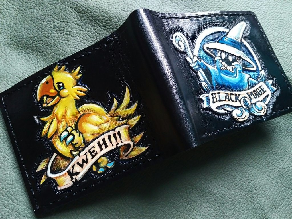 Gold Chocobo Und Schwarzmagier - Dunkelbraune Leder Bifold Geldbörse Handgefertigte Final Fantasy Inspirierte von TurtleVillageKraft