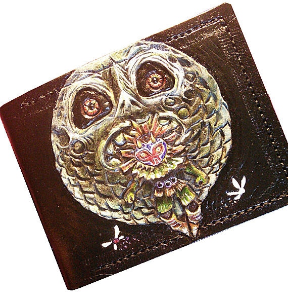 Schädel Kid Moon Leder Geldbeutel - Bifold Geldbörse Handgefertigte Legend Of Zelda Link Wallet von TurtleVillageKraft