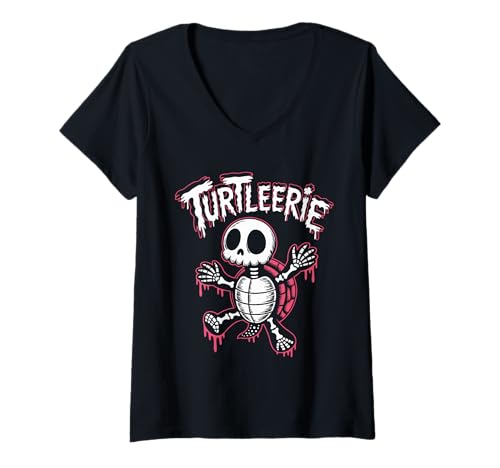 Damen Gruselige Schildkröte Skelett Schildkröte Halloween T-Shirt mit V-Ausschnitt Damen Gruselige Schildkröte Skelett Schildkröte Halloween T-Shirt mit V-Ausschnitt von Turtleerie Eerie Turtle Spook