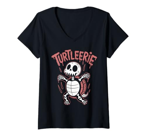 Damen Gruselige Schildkröte Skelett Schildkröte Halloween T-Shirt mit V-Ausschnitt Damen Gruselige Schildkröte Skelett Schildkröte Halloween T-Shirt mit V-Ausschnitt von Turtleerie Eerie Turtle Spook
