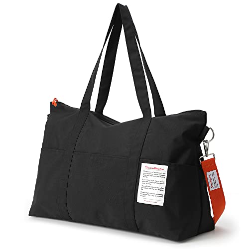 Tuscall Reisetasche Handgepäck Tasche Leicht Sporttasche Reise Weekender Waschbar für Damen Herren, Wochenendtasche Faltbare Strandtasche für Ausflüge, Gym, Übernachtungen, Flugzeug (Schwarz) von Tuscall