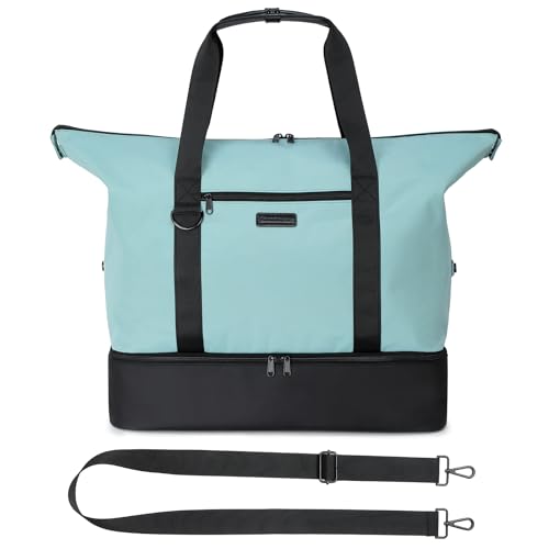 Tuscall Reisetasche mit Schuhfach Sporttasche 50L Handgepäck Tasche Groß für Flugzeug Damen Herren, Reise Duffel Bag Weekender Tasche für Wochenende, Kurztripp, Gym, Yoga, Kreuzfahrt (Grün) von Tuscall