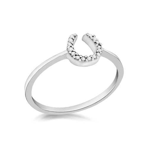 Tuscany Silver Damen Ring Rhodiniert Sterling Silber Hufeisen Weiß Zirkonia - Größe N von Tuscany Silver