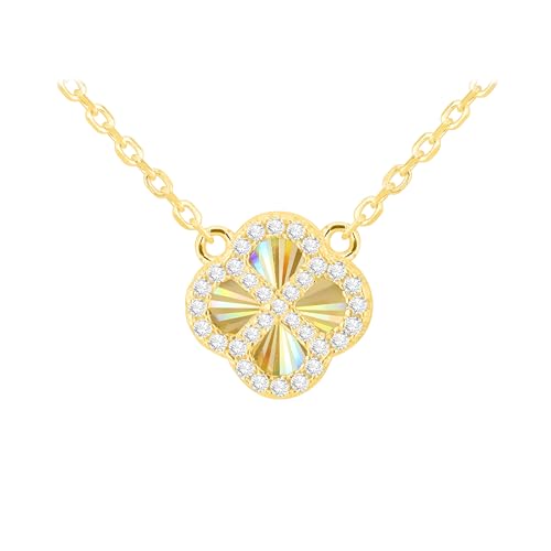 Tuscany Silver Damen 925er Sterlingsilber gelbvergoldete Halskette mit 11mm Regenbogenklee und 1,1mm weißen CZ, verstellbar 40cm/15,75" - 45cm/17,75" von Tuscany Silver