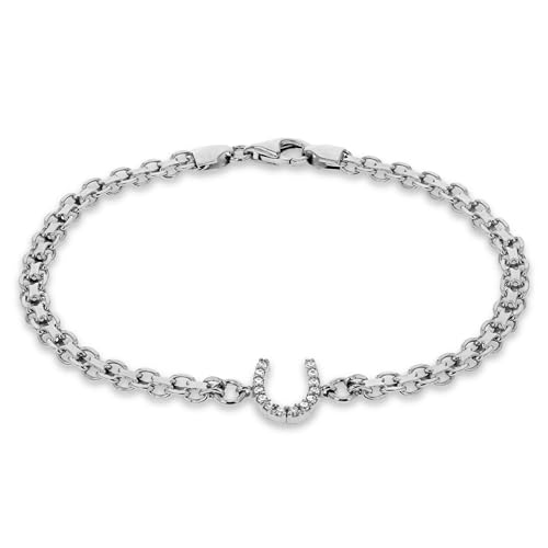 Tuscany Silver Damen Armband Rhodiniert Sterling Silber Weiß Zirkonia Hufeisen Bismarck 19cm/7.5zoll von Tuscany Silver