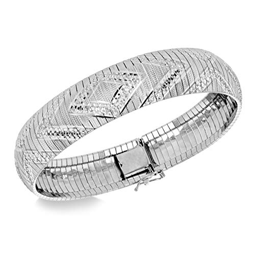 Tuscany Silver Damen-Armband Sterling-Silber 925 rhodiniert Diamantschliff Rhombus-Muster Kleopatra 19 cm, 7 5 inch, Sterling-Silber von Tuscany Silver