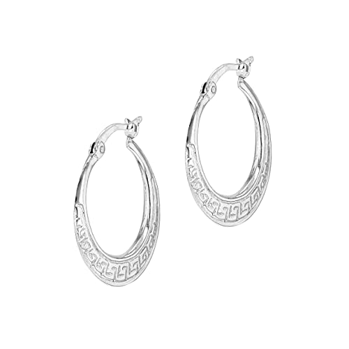 Tuscany Silver Damen-Creole griechischer Mäander dreieckiges Rohr sichelförmig Sterlingsilber rhodiniert 1,5mm-4,5mm von Tuscany Silver