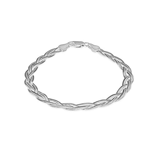 Tuscany Silver Damen Fischgrätkette Armband Sterling Silber 3 Geflochten Miteinander verwoben Flexibel 19cm/7.5zoll von Tuscany Silver