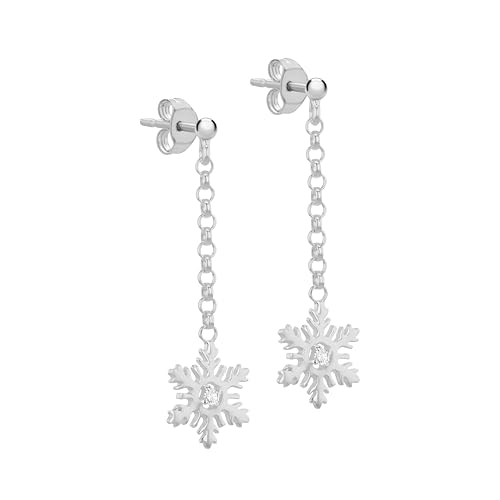 Tuscany Silver Damen Hängeohrringe aus Sterling Silber mit 1 mm weißen Zirkonia in Schneeflockenform von Tuscany Silver