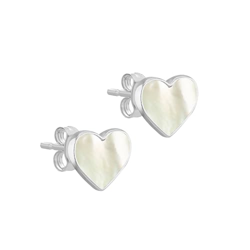 Tuscany Silver Damen Herz-Ohrstecker aus Sterling Silber mit Perlmutt, 9 mm x 7 mm von Tuscany Silver
