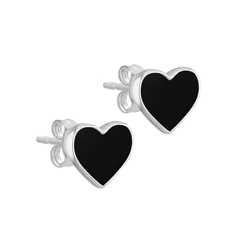 Tuscany Silver Damen Herz-Ohrstecker aus Sterling Silber mit schwarzem Onyx, 9 mm x 7 mm von Tuscany Silver