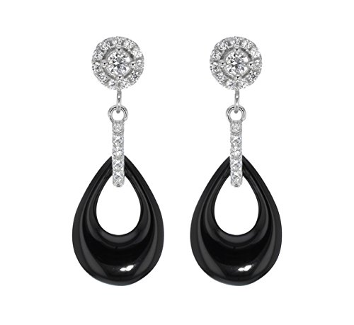Tuscany Silver Damen Ohrhänger Rhodiniert Sterling Silber Rund Schwarz Keramik und Weiß Zirkonia von Tuscany Silver