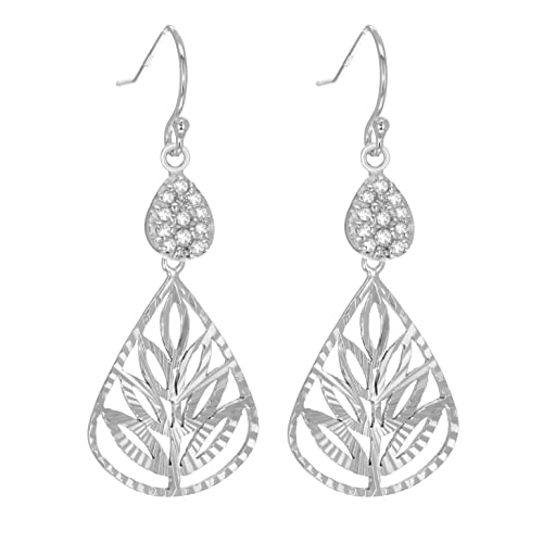 Tuscany Silver Damen Ohrhänger Sterling Silber Weiß Zirkonia Geschnitten Blatt von Tuscany Silver