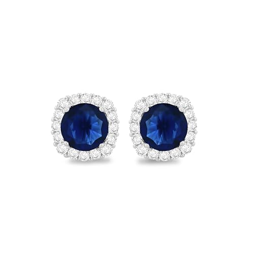 Tuscany Silver Damen Ohrstecker aus Sterling Silber mit weißen Zirkonia und blauem Glas, 10 mm, Kissenform von Tuscany Silver