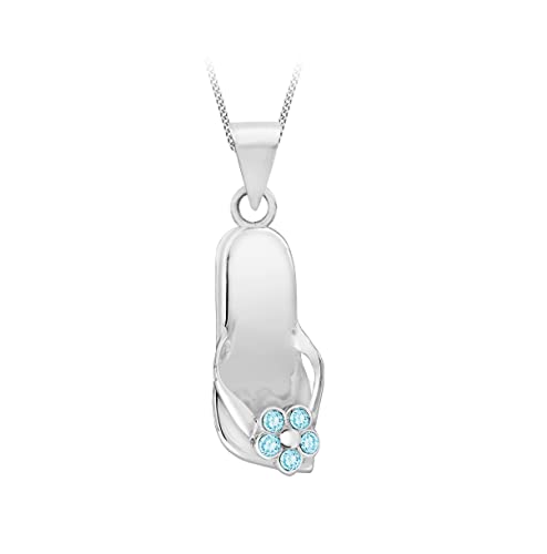 Tuscany Silver Damen Rolokette Mit Anhänger Sterling Silber Flip Flop Aqua Blau Kristall Einstellbar 41cm/16' - 46cm/18' von Tuscany Silver