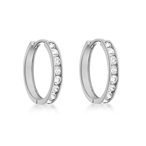 Tuscany Silver Damen Sterling Silber 2mm Rund Weiß Kubik Zirkonia Channel Set 12mm Huggy Ohrringe 8.58.2139 von Tuscany Silver