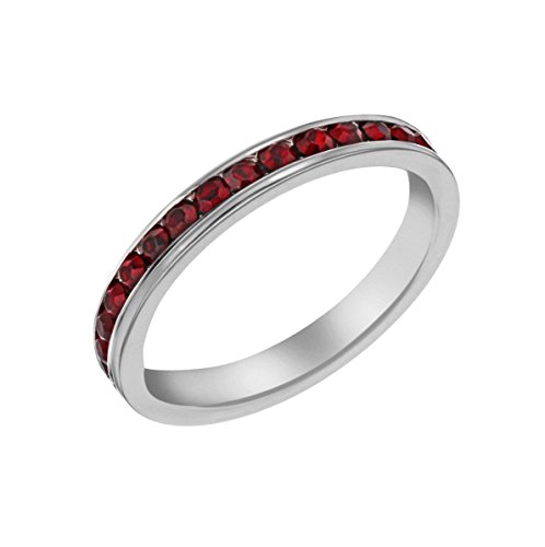 Tuscany Silver Damen Sterling Silber Krystall Eternity Rubover Set Stacking Ring Rot 2mm P von Tuscany Silver