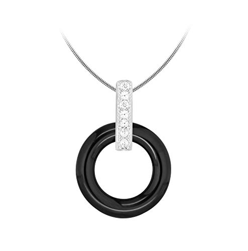 Tuscany Silver Damen Sterling Silber rhodiniert Kubik Zirkonia Pave Set 12mm x 14mm Schwarz Keramik Anhänger an verstellbarer Schlangenkette 41cm/16zoll-46cm/18zoll 8.45.6934 von Tuscany Silver