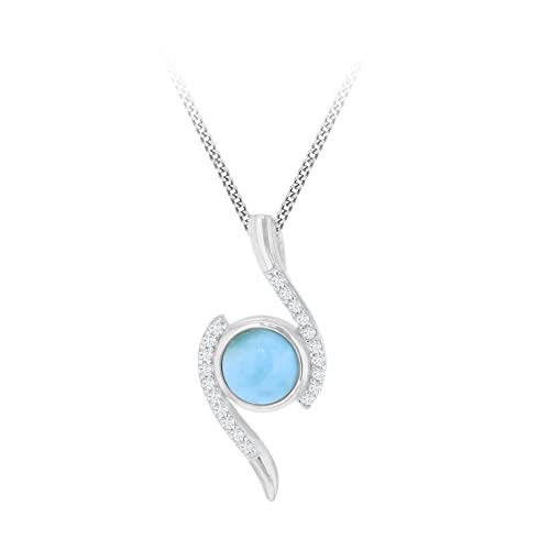 Tuscany Silver Damen-Sterlingsilber, rhodiniert, CZ und Larimar, 10 mm x 22,5 mm, umlaufender Schieber-Anhänger an Sterlingsilber, 1 mm, verstellbare Panzerkette, 41 cm/16" - 45 cm/17,75" von Tuscany Silver