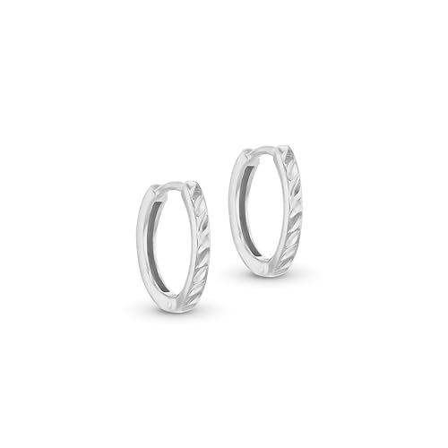 Tuscany Silver Damen Sterlingsilber Rhodiumbeschichtete 14,3mm diamantgeschliffene Huggie-Creolen von Tuscany Silver