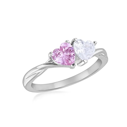 Tuscany Silver Damen Sterlingsilber Zwei 5mm Weiße Herz- und Hellrosa CZ Ringe #N von Tuscany Silver