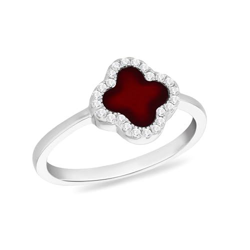Tuscany Silver Damen Sterlingsilber rhodiniert 11 mm Kleeblatt Roter Achat und 1,1 mm weißer Zirkonia Ring #Q Tuscany Silver Damen Sterlingsilber rhodiniert 11 mm Kleeblatt Roter Achat und 1,1 mm weißer Zirkonia Ring #Q von Tuscany Silver