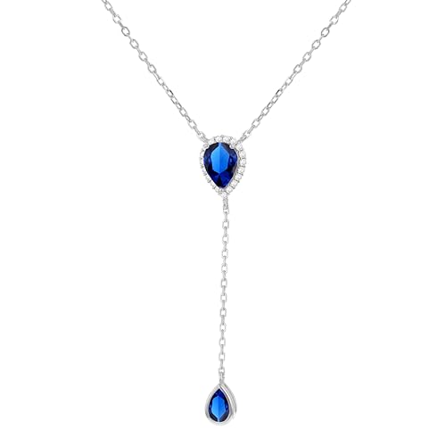 Tuscany Silver Damen-Sterlingsilber rhodiniert Halskette mit blauen und weißen CZ-Tropfen, verstellbar, 38 cm/15"-43 cm/17" von Tuscany Silver