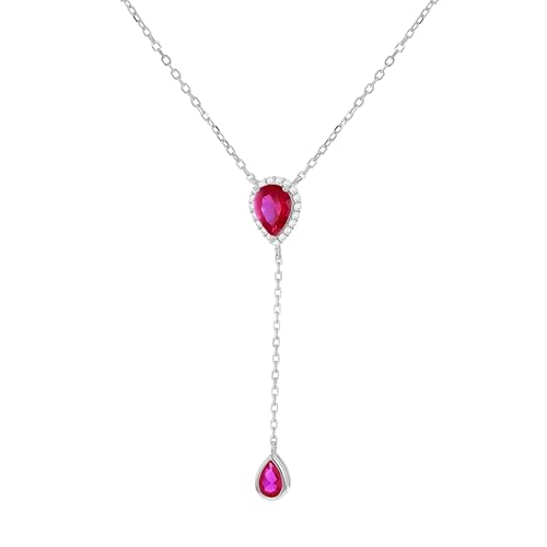 Tuscany Silver Damen-Sterlingsilber rhodiniert Halskette mit roten und weißen CZ-Tropfen, verstellbar, 38 cm/15"-43 cm/17" von Tuscany Silver